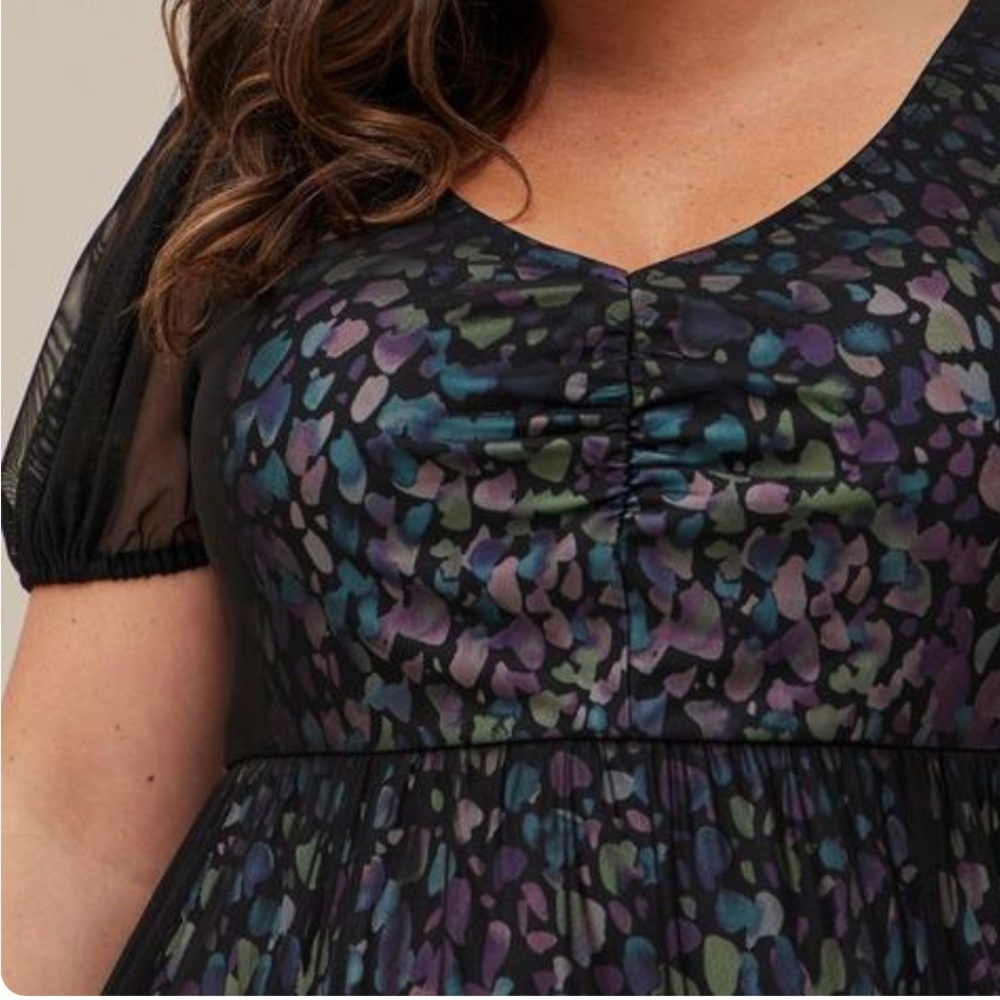 Torrid Tiered Midi Dress - Soft Mesh Spotted Black - Picture 4 of 9